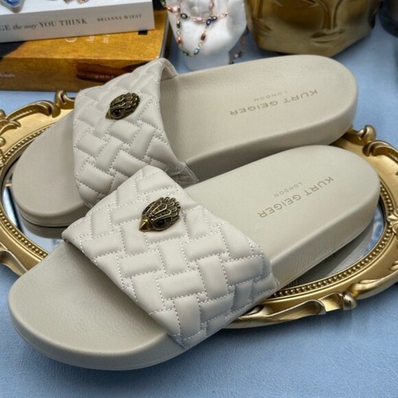 🆕 KURT GEIGER LONDON 🧿 NWOB Meena Eagle Quilted Slide, Bone - Sz 39 US 8.5 - Picture 7 of 11